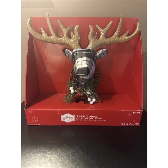 Holiday Time Other - NEW Plaid Reindeer Head Christmas Tree Topper 14" Holiday Time rare HTF